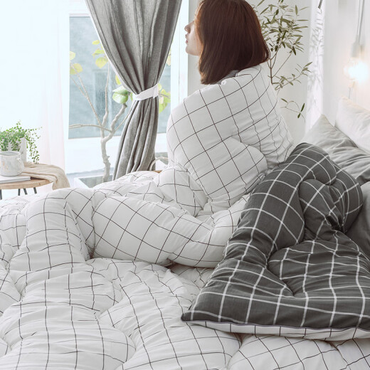 Byford quilt core thickened double fiber quilt spring and autumn warm cotton quilt air conditioning quilt gray and white grid 6Jin [Jin equals 0.5kg] 200*230cm