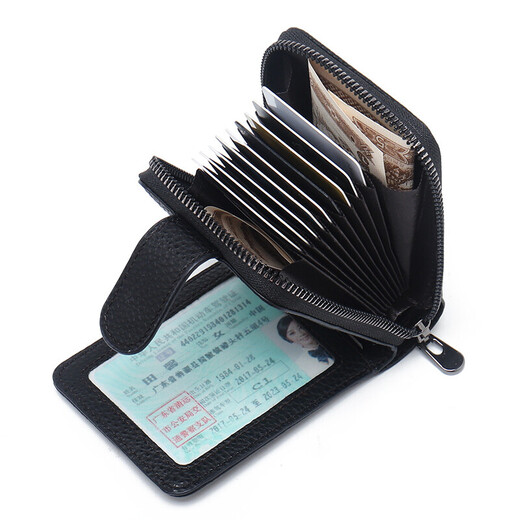 Viney driver's license leather case card holder document bag men's compact first-layer cowhide wallet document holder driving license all-in-one bag large capacity multi-functional document storage bag female black