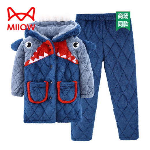 
Cat Man (MiiOW) Boys Medium-Grand Child Parent-Child Thickened Autumn and Winter Plush Cotton Cartoon Cute Comfortable Outdoor Home Clothing Set 01E9921 Shark Adult M (Height 155-160CM, Weight 75-100Jin [Jin equals 0.5 kg])
