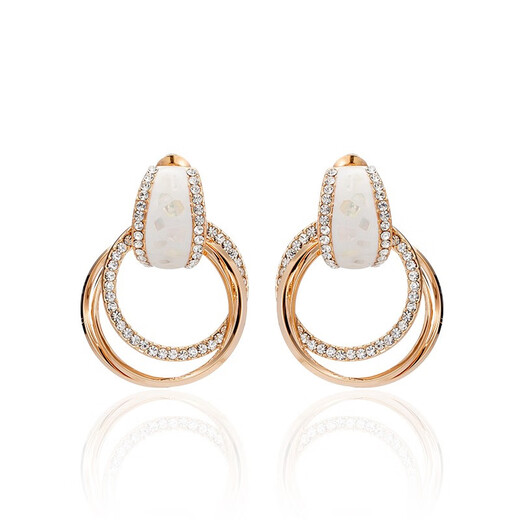 Qlady Women's Crystal Hoop Earrings Women's Trendy Fashion Korean Version Internet Celebrity Large Circle Shell Pure 925 Silver Women's Simple Silver Needle Earrings Decoration New Year's Earrings Birthday Gift Elegant White