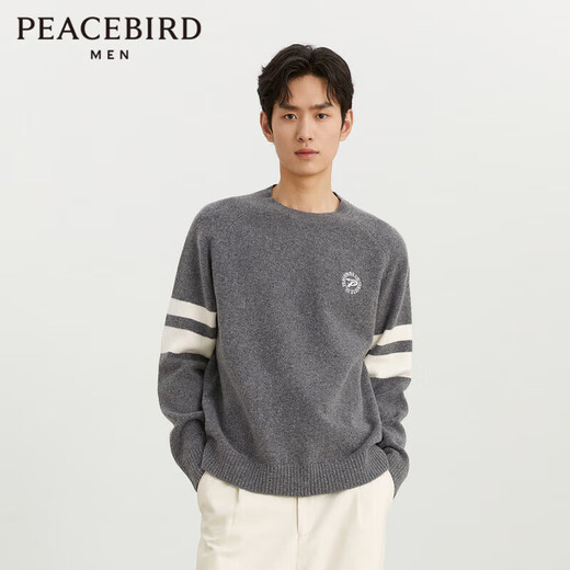 PEACEBIRD Men's Sweater Casual Autumn and Winter Striped Texture Men's Sweater Fashion Lazy Style Gray (Loose) 3 XL