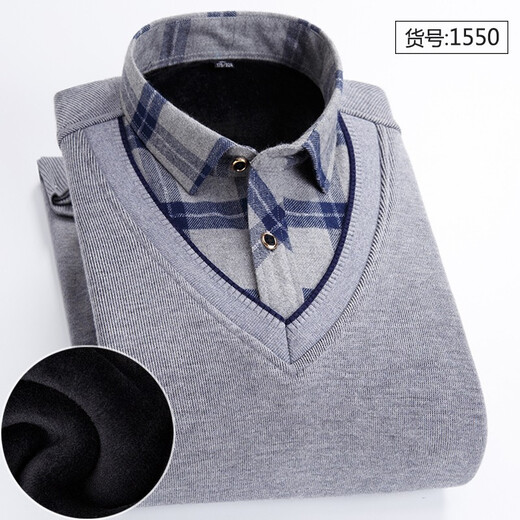 Prenomen Winter Winter Warm Wen Men Middle-Eby Plus de terciopelo engrosado Camiseta de manga larga Collar empalmado Top Daddy Suit 15619 XL