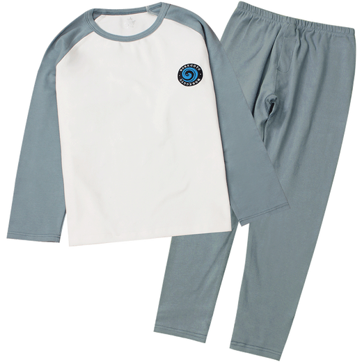 Juego de ropa interior para niños de champiñones, suéter de algodón engrosado, estilo de otoño e invierno, flojo de niños mediano y grande más grasa más ropa y pantalones de otoño más grandes, B9925 mangas verdes blancas + B9926 gris y verde, más de 140 grasas es adecuada para 80 Jin [Jin Equals 0.5 kg]