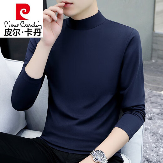 Pierre Cardin pure cotton spring and autumn half turtleneck bottoming shirt men's slim fit inner long-sleeved T-shirt mid-collar men's autumn coat outer wear YPT192 black half turtleneck L recommended 115-130 Jin Jin equals 0.5 kg