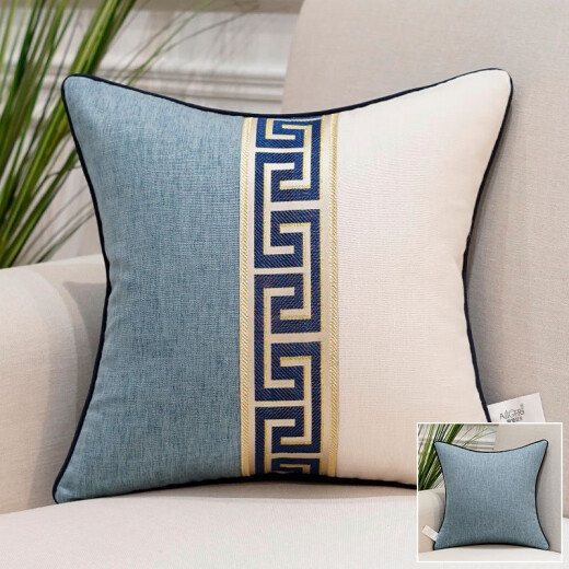 Avigers cotton and linen sofa pillow cushion new Chinese style large pillow office car waist backrest cushion without core customized dark blue stripe mid-piece azure white 45cm*45cm jacket + inner core