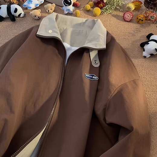 Zhiwei Jacket Men's Spring and Autumn Jacket Spring and Autumn Retro Lapel Workwear Hong Kong Style Design Top Boys Baseball Uniform Dark Coffee XL Recommended 125-140Jin Jin is equal to 0.5 kg