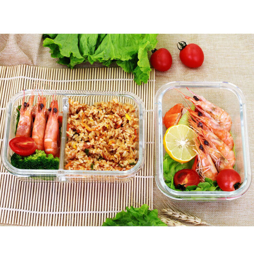 Demas heat-resistant glass fresh-keeping box microwave lunch box office worker bento box Nordic green 700+ 880ml+ tableware