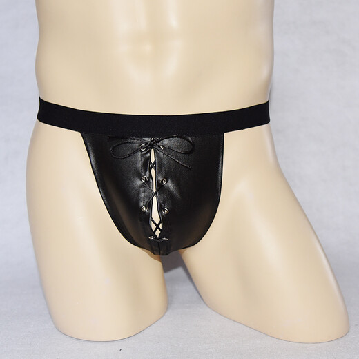 Ye Zimei Men's patent leather briefs sexy crotch hollow thong men's sexy underwear wide-edged metal ring 4110 All size