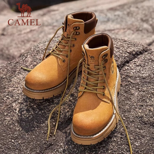 骆驼马丁靴男【王俊凯同款】登山高帮工装大黄靴女 G13W076002，米灰/咖色 ，男 41
