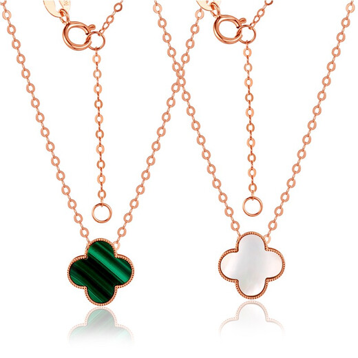 Demouni Colored Gold Necklace 18K Gold Four-leaf Clover Necklace Rose Gold Pendant Clavicle Chain Women's Two-Wear Valentine's Day Gift Four-leaf Clover (Small Version Red Front and Black Back) Ready Stock