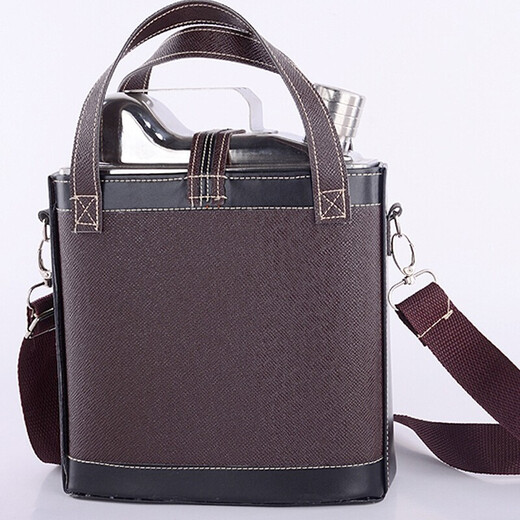 Douqujia Wine Bottle 304 Stainless Steel Portable White Wine Bottle Metal Flat Wine Bottle Outdoor Large Capacity Personalized Iron Wine Set 5Jin Jin equals 0.5kg Thickened Upgraded Style + Wine Glass Wine Leak Tote Bag