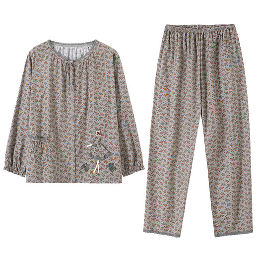 Banxinles neuer Pyjamas-Frauen Herbst Langarmed Pure Cotton Home Clothes Frühling und Herbst Lose Lose großer Mutter mit mittlerem Alter mit Blumen-Set XRC-1517# Frauen M/160