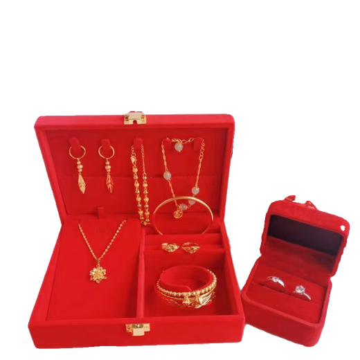Fat Donglai's same fake hardware set, three-gold jewelry set, wedding fake gold necklace, bracelet, wedding box set (8-piece set)