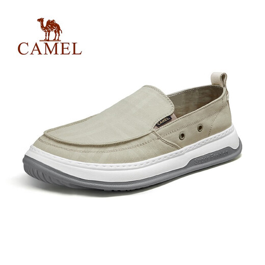 骆驼（CAMEL）春夏新款低帮鞋一脚蹬帆布鞋男款舒适套脚男士休闲鞋 杏色 42