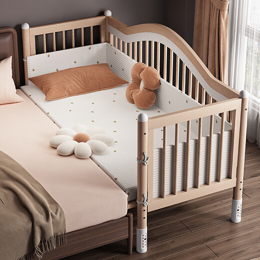 Fengmian baby splicing bed children's solid wood beech wood baby widened and high guardrails can be raised and lowered customized small bed spliced large bedside Hakade crystal version single bed 160x80cm