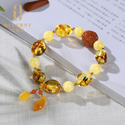 OUCERNY natural beeswax Duobao bracelet with shape amber chicken oil yellow beeswax bracelet southern red diamond with beeswax
