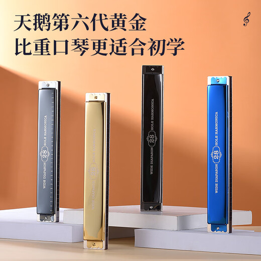 Swan allemand Gong Gong 28 trous polyphonique harmonica professionnel jouant accent Instrument de musique haut de gamme avancé pour débutants Bleu Blue 28 trous C-Tone + ensemble complet de sacs-cadeaux