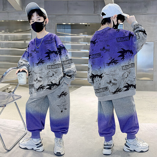 三叶豆（SANYEDOU）男童套装春秋款儿童运动服中大童衣服男孩悟空卡通卫衣秋季两件套 TZ6167款绿色 170cm