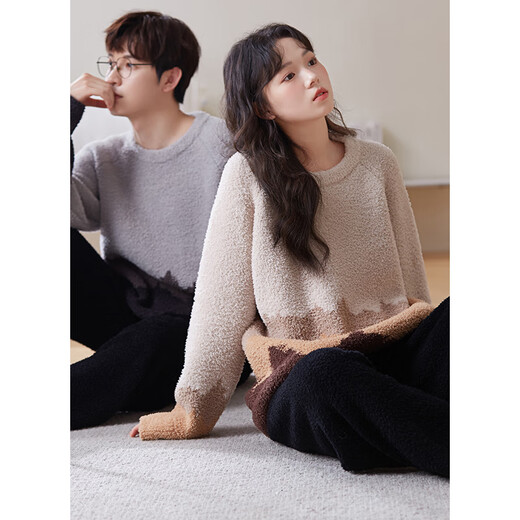 Sha Qian Couple Pajamas Autumn and Winter Half Velvet Women's Thickened Warm Coral Velvet Men's Casual Homewear Set
