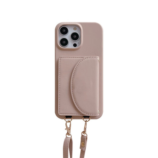 怡伽适用iPhone15手机壳卡包挂绳苹果13腕带插卡荔枝纹苹果14手机壳 双层零钱包黑色 iPhone15promax