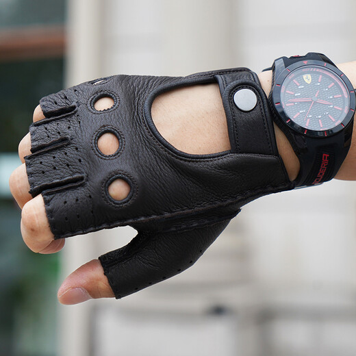 Lootis NOOLDERS men's half-finger retro driving deerskin gloves retro motorcycle riding driving gloves half thin dark brown L size