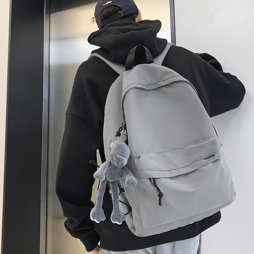 双星双肩包男士背包女书包大容量通勤运动休闲情侣款耐磨防泼水 灰色【带灰蛙挂件】