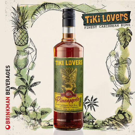 Tiki Lovers [Bouteille d'origine importée] Style des Caraïbes Rum Base de vin étranger Vin Tiki Pineapple Flavour Rum 700 ml