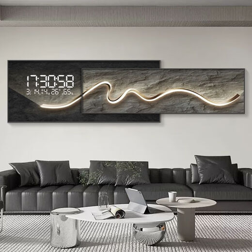 Picture brew modern simple clock wall clock living room decoration painting perpetual calendar electronic clock sofa mural high-end clock hanging painting ZP3884+ZP3885 [LED digital display] bottom 160*60+ face 160*50 (total 2.4 meters)