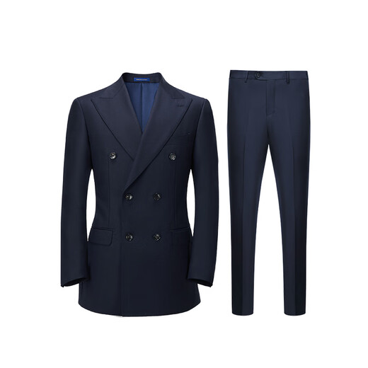 Guillaume de Mons men's suit 2025 new suit men's high-end double-breasted suit men's groom's wedding suit Prussian blue top + trousers 253026 54