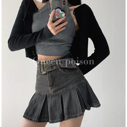 Langwei Feray Retro American Hot Girl Raw Hip юбка для женских весенних и летних новой высокопоставленной плиссированной короткой юбки A-Line A-Line 16851 Retro Blue [No Linting] XL (115-130JIN [Jin равняется 0,5 кг])