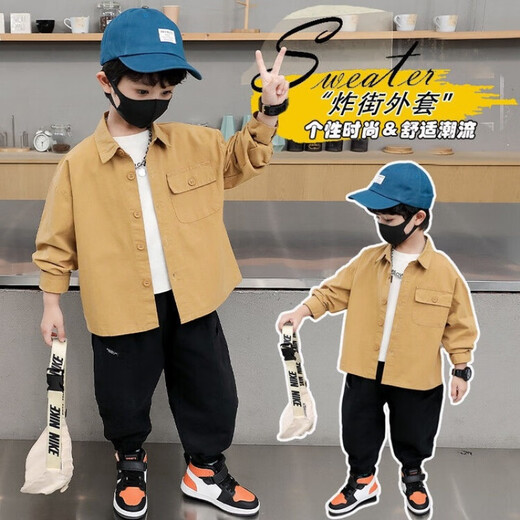 Disney Boys' Shirt Jackets 2025 Spring and Autumn Tops Baby Boy Shirts New Children's Jacket Thin Style Jacket Men's Khaki Shirt Jacket Size 100 Reference Height About 95cm