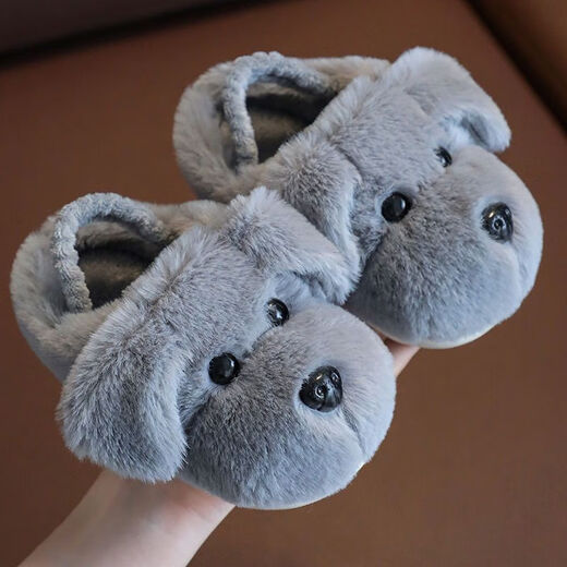 Xin Yueqing Children's Cotton Slippers Autumn and Winter Boys Indoor Household Shoes Girls Cartoon Warm Cotton Shoes Infants and Toddlers Fur Shoes Beige Dog (Full Heel Included) 22-23 Size 14 Inner Length 13.5cm 1.5-2 Years Old