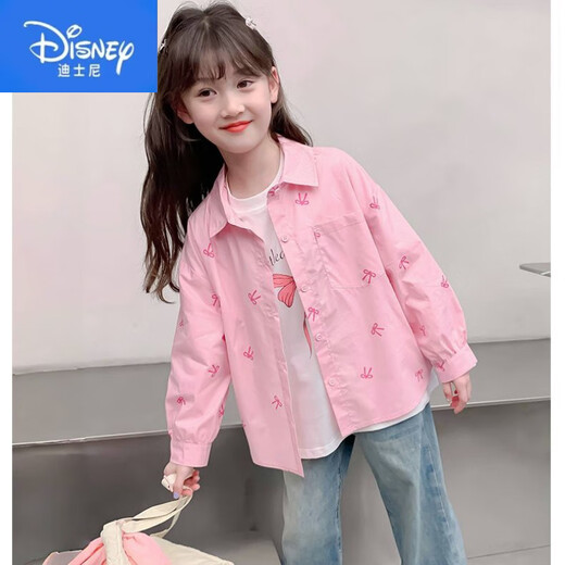 Disney Girls Autumn Jacket 2025 New Children's Clothes Little Girls Autumn Cotton Shirt Cardigan Children's Spring and Autumn Shirt Pink Printed Shirt 140