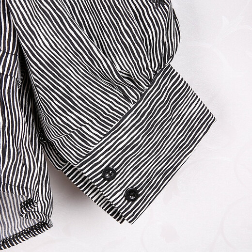 Shanidolo Women's Shirt Women's Chiffon Shirt Spring and Autumn Slim Belly Covering Striped Top Women's Long Sleeve 15262 Picture Color Black and White Stripes L Recommended 100-120 Jin Jin equals 0.5 kg Wear