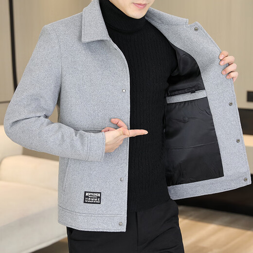 Woodpecker (Tucano) Herbst- und Winter-Tweedjacke für Herren Wollmantel Kurzer Revers-Winter-Top Neues Freizeit-Tweedjacke grau M 90-110Jin [Jin gleich 0,5 kg]