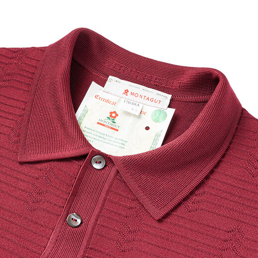 Mengtejiao [XJ] Mengtejiao 23 summer new light luxury series French men's summer refreshing short-sleeved bright silk polo shirt 9195 burgundy L 5 size larger size