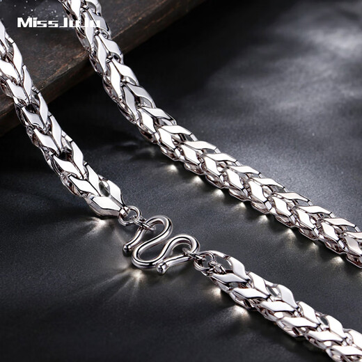 Miss JuJu PT950 platinum necklace men's platinum herringbone chain domineering boss keel snake bone chain thick and wide chain can be customized, weight 40.07g, length 64cm, thickness about 4.5mm