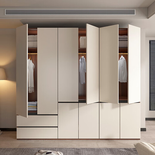 Zhilei ENF level wardrobe bedroom light luxury large wardrobe with drawers home large storage cabinet four doors 1.6 meters wardrobe