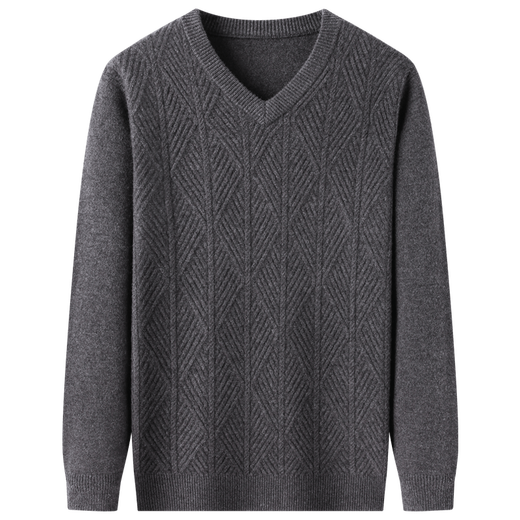 Ordos city's new autumn and winter pure cashmere sweater v-neck cashmere sweater men's high-end jacquard medium thick chicken heart produced in Ordos city - black L 175