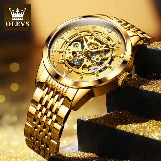 Marque olevs entièrement automatique montre la montre mécanique pour hommes tendance à la mode de diamant creux de la montre masculine de la montre masculine étanche.