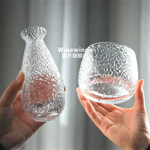 WINEWINGS Japanese hand-made glass wine warmer set household liquor dispenser hammer pattern sake ice wine jug Japanese wine cup wine set wine jug single simple package