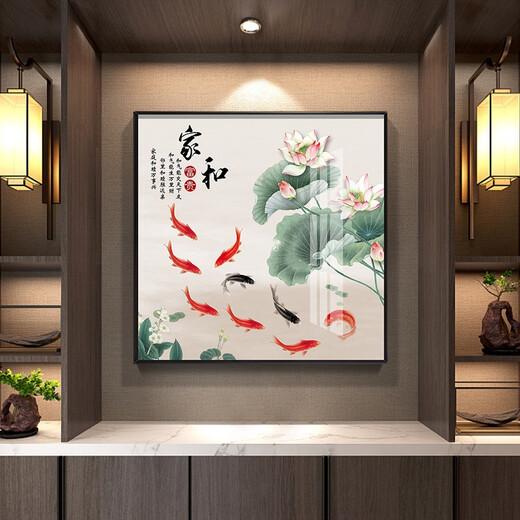 Xiaolulin Chinese style Jiuyu drawing decoration painting restaurant painting study office tea room hanging painting entrance entrance cabinet living room mural 15914 every year, fabric painting 40*40 black frame (gold frame requires notes