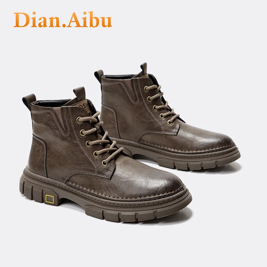 Dian.Aibu轻奢马丁靴男2025夏季新款头层牛皮英伦风工装靴真皮高帮靴子男 棕色【品牌马丁靴】限量款 41