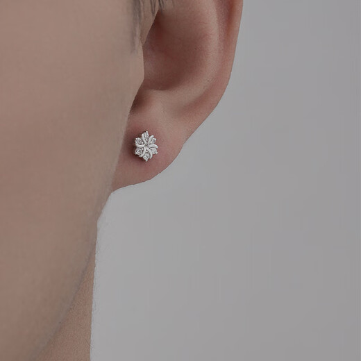 This gentleman's S999 pure silver earrings for men, single pair, handsome zircon earrings, simple and versatile Chinese Valentine's Day gift for boyfriend, pure silver snowflake zircon earrings, single
