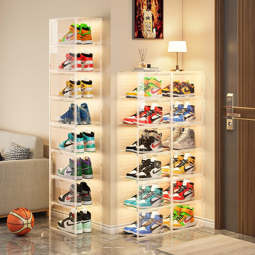 Storage expert shoe box transparent aj shoe storage box can be stacked in the dormitory simple plastic large size shoe cabinet shoe box thickened double magnetic door buckle high definition fully transparent 16 pieces