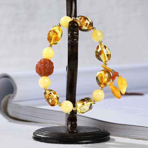 OUCERNY natural beeswax Duobao bracelet with shape amber chicken oil yellow beeswax bracelet southern red diamond with beeswax