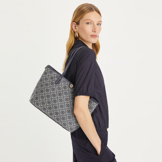 Tory Burch T MONOGRAM small zipper tote bag TB 152299 navy blue 405 OS