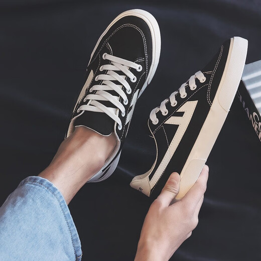 
Huili men's shoes thin canvas shoes men's spring new trendy versatile casual sneakers low top breathable student shoes black 40