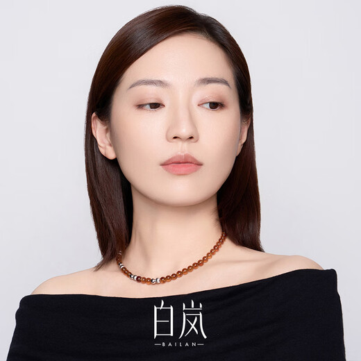 Bai Lan Amber Bead Necklace Women's 925 Silver Clavicle Chain Niche Design Temperament and Sensational Year Birthday Gift for Wife Amber & 925 Silver