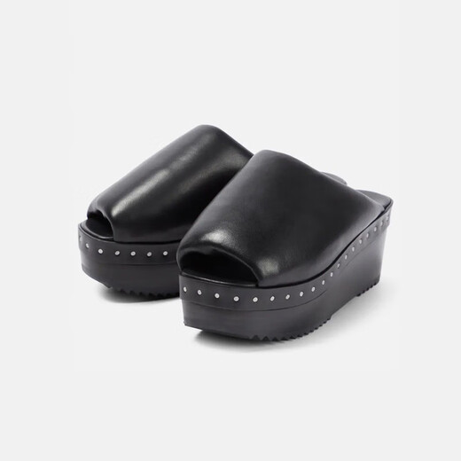 RICK OWENS New Year's Gift Women's Padded Leather Platform Sandals P00751496 Black 37 CN 37